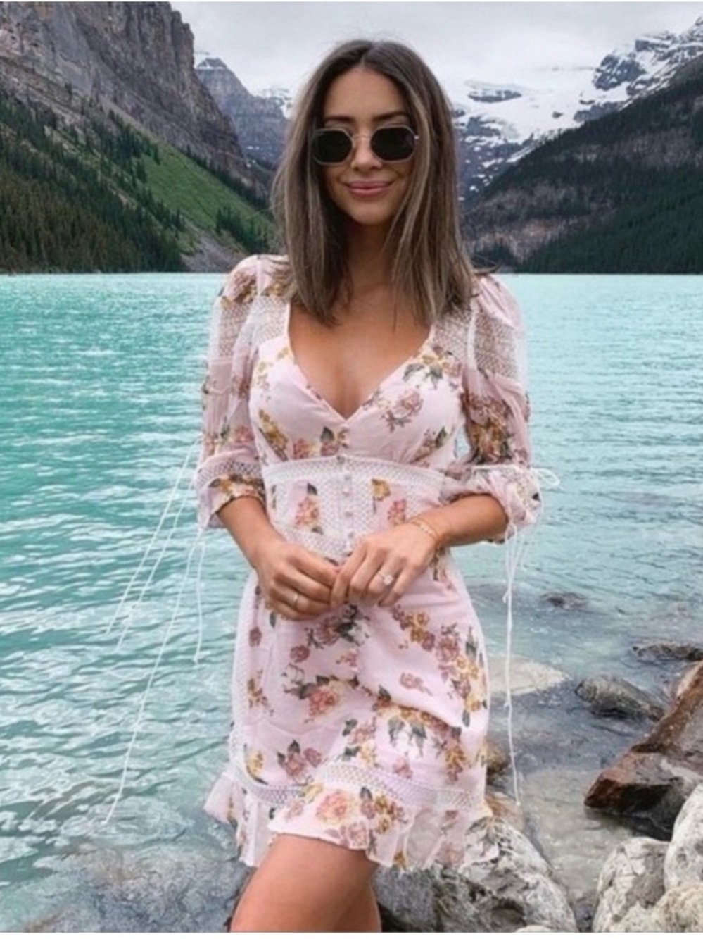 For Love & Lemons SMALL Isadora pink floral short sleeve mini dress - Picture 3 of 10